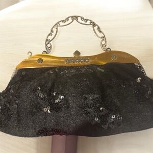 Vintage Black sequin and velour evening handbag/purse